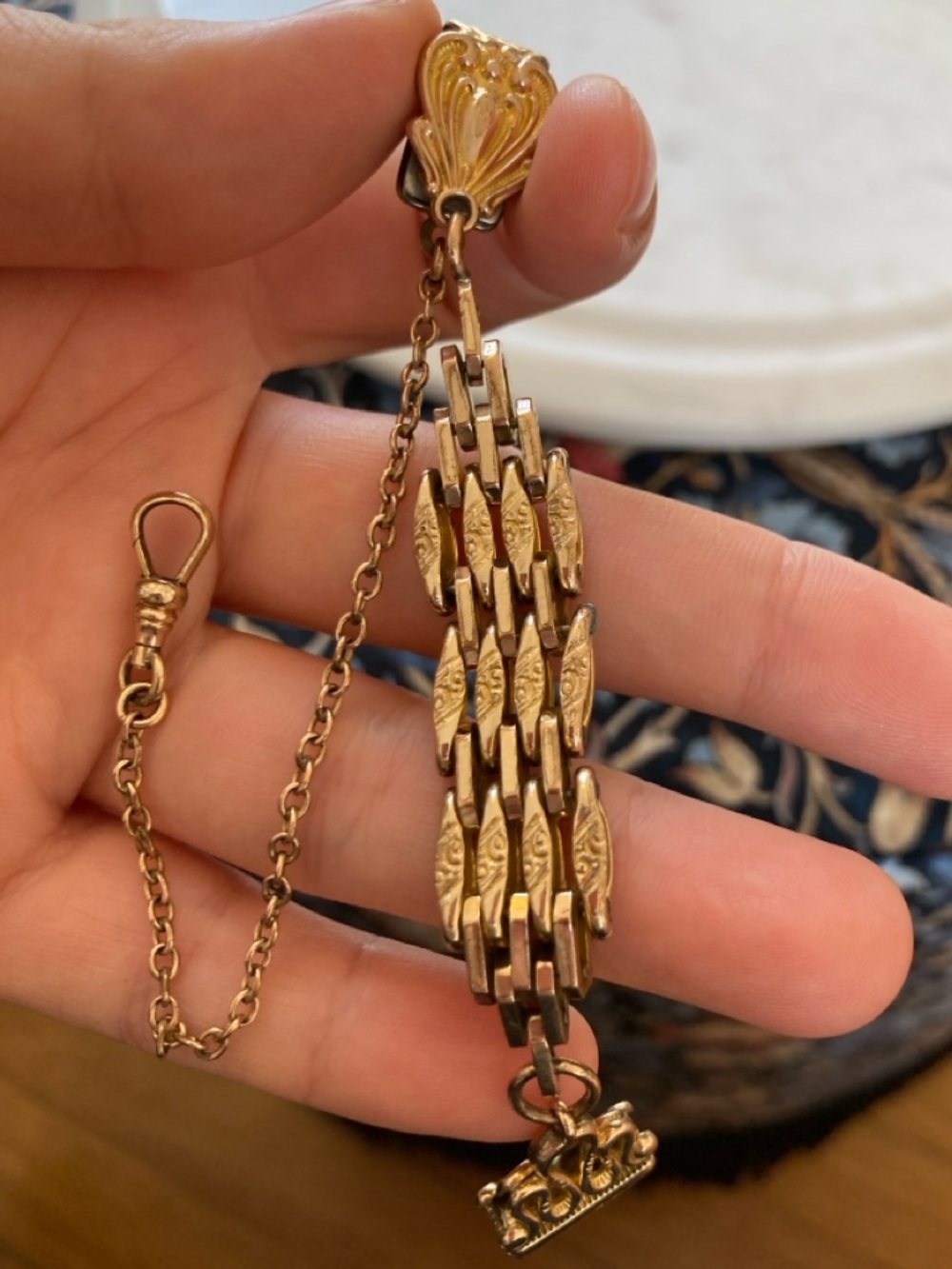 Antique Victorian Engraved Gold-Filled Watch Fob Chain & Monogrammed Fob Pendant